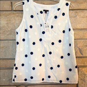 Talbots White and Blue Polka Dot Sleeveless Top